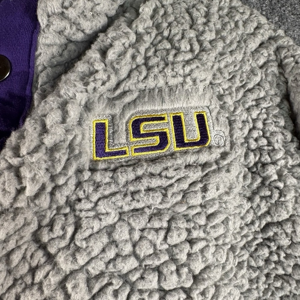 LSU Tigers Womens XXL Sherpa Fleece Pullover Colosseum Gray Purple Hooded NCAA - Picture 2 of 6